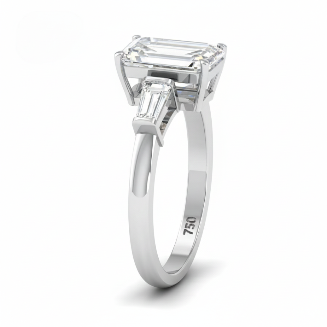 Mary Emerald Cut Diamond Engagement Ring with Tapering Baguette Cut Side Diamonds
