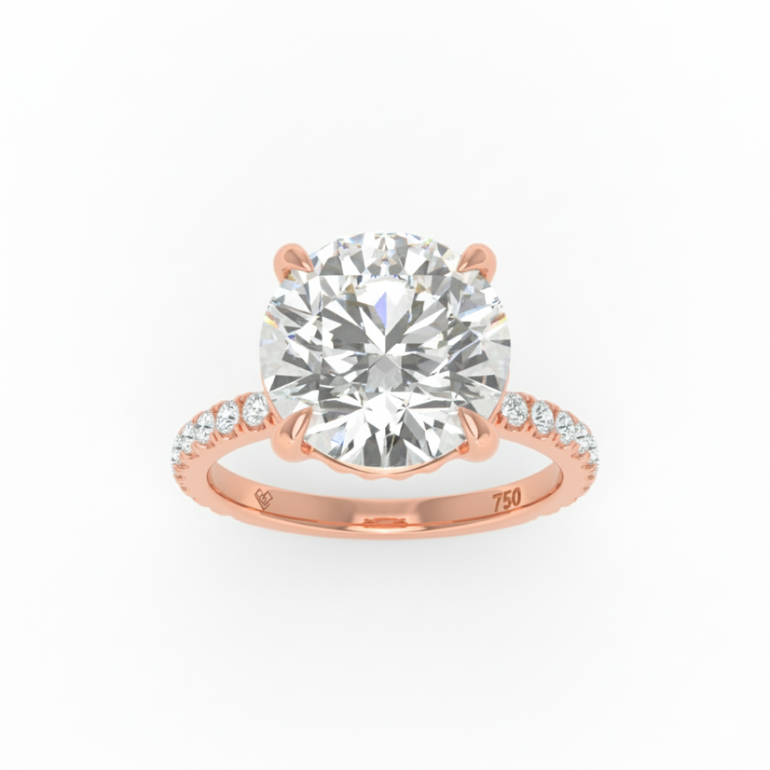 Chloé Round Cut Diamond Engagement Ring with Diamond Hidden Halo and Diamond Band