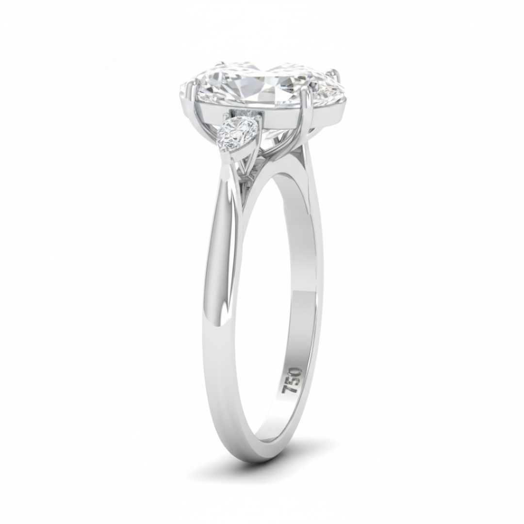 Sofia Oval Cut Diamond Engagement Ring With A Pear Cut Side Diamonds