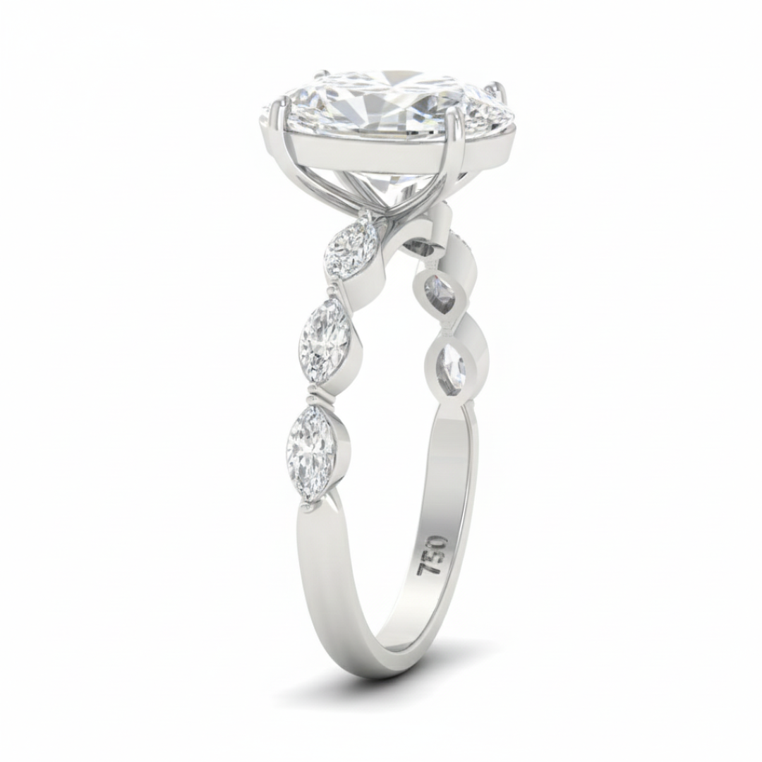 Kasandra Oval Cut Diamond Engagement Ring With A Marquise Cut Diamond Band