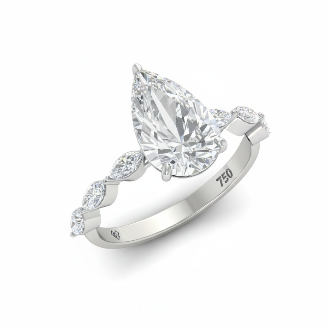 Kasandra Pear Cut Diamond Engagement Ring With A Marquise Cut Diamond Band