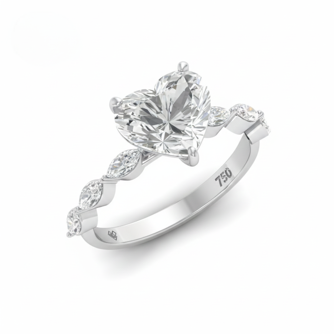 Kasandra Heart Cut Diamond Engagement RIng With A Marquise Cut Diamond Band