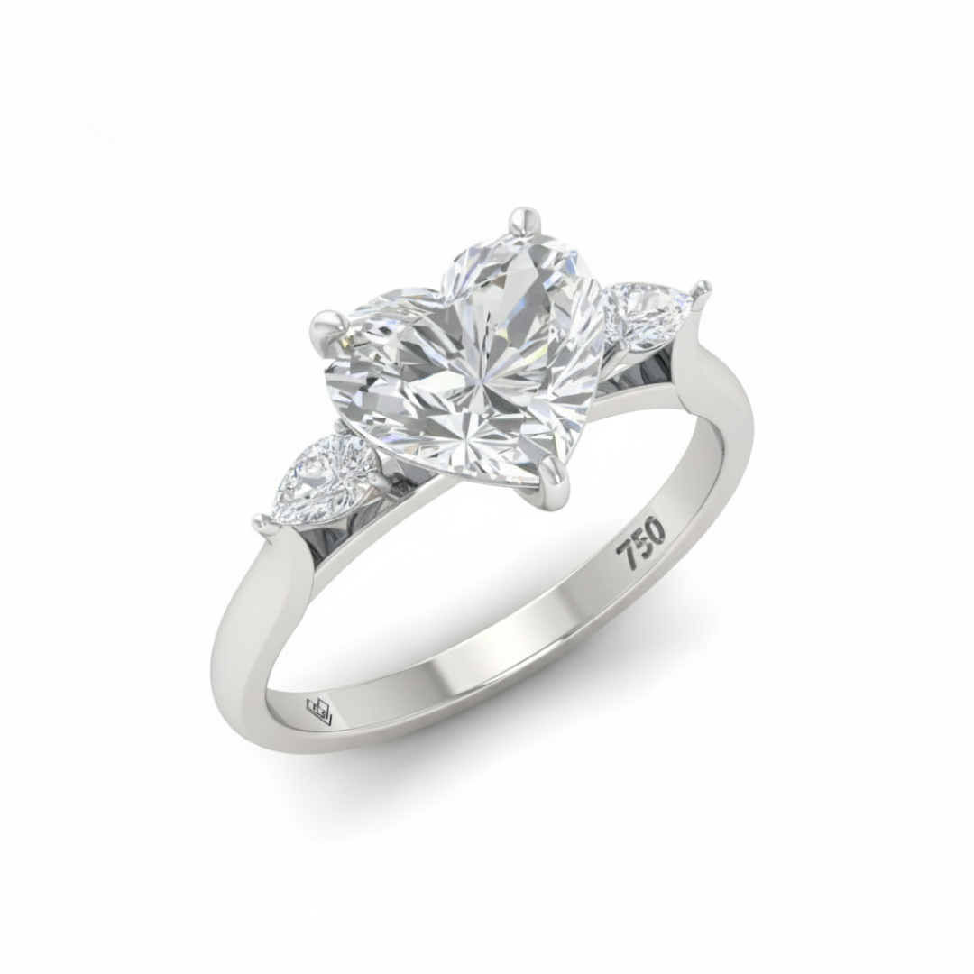 Sofia Heart Cut Diamond Engagement Ring With A Pear Cut Side Diamonds