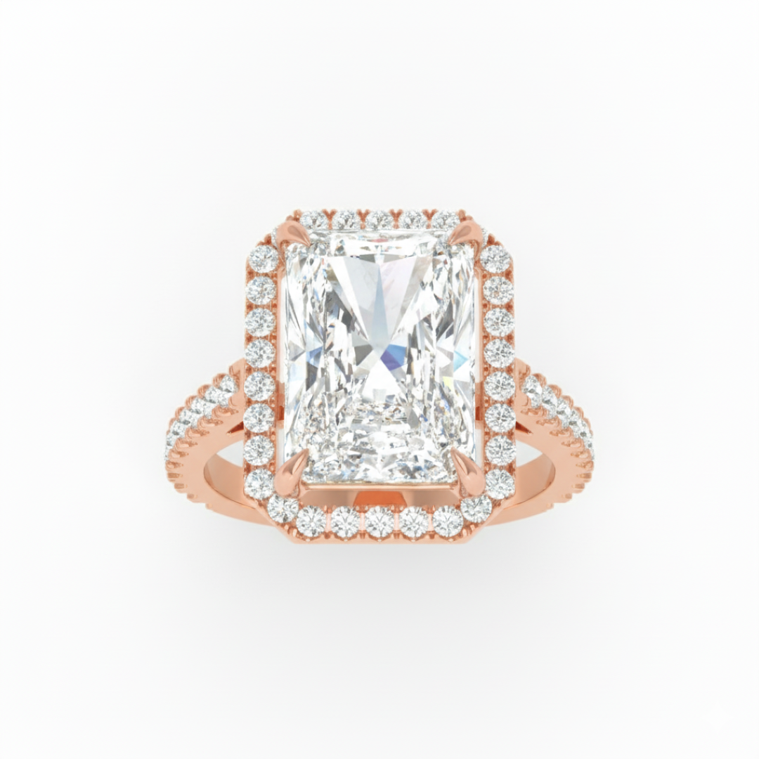 Bella Radiant Cut Diamond Engagement Ring with Diamond Halo & Diamond Band