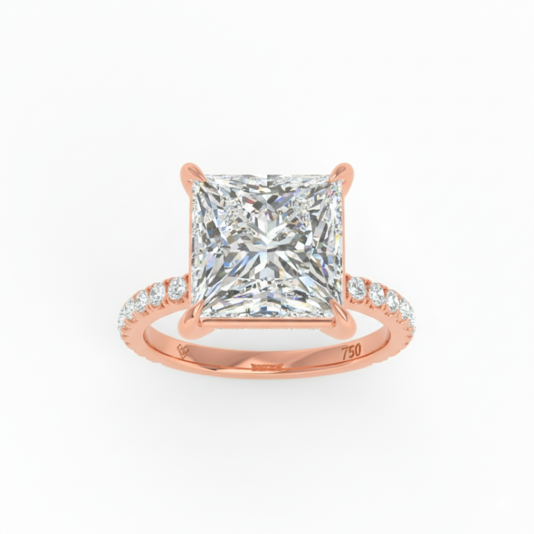 Chloé Princess Cut Diamond Engagement Ring with Diamond Hidden Halo and Diamond Band