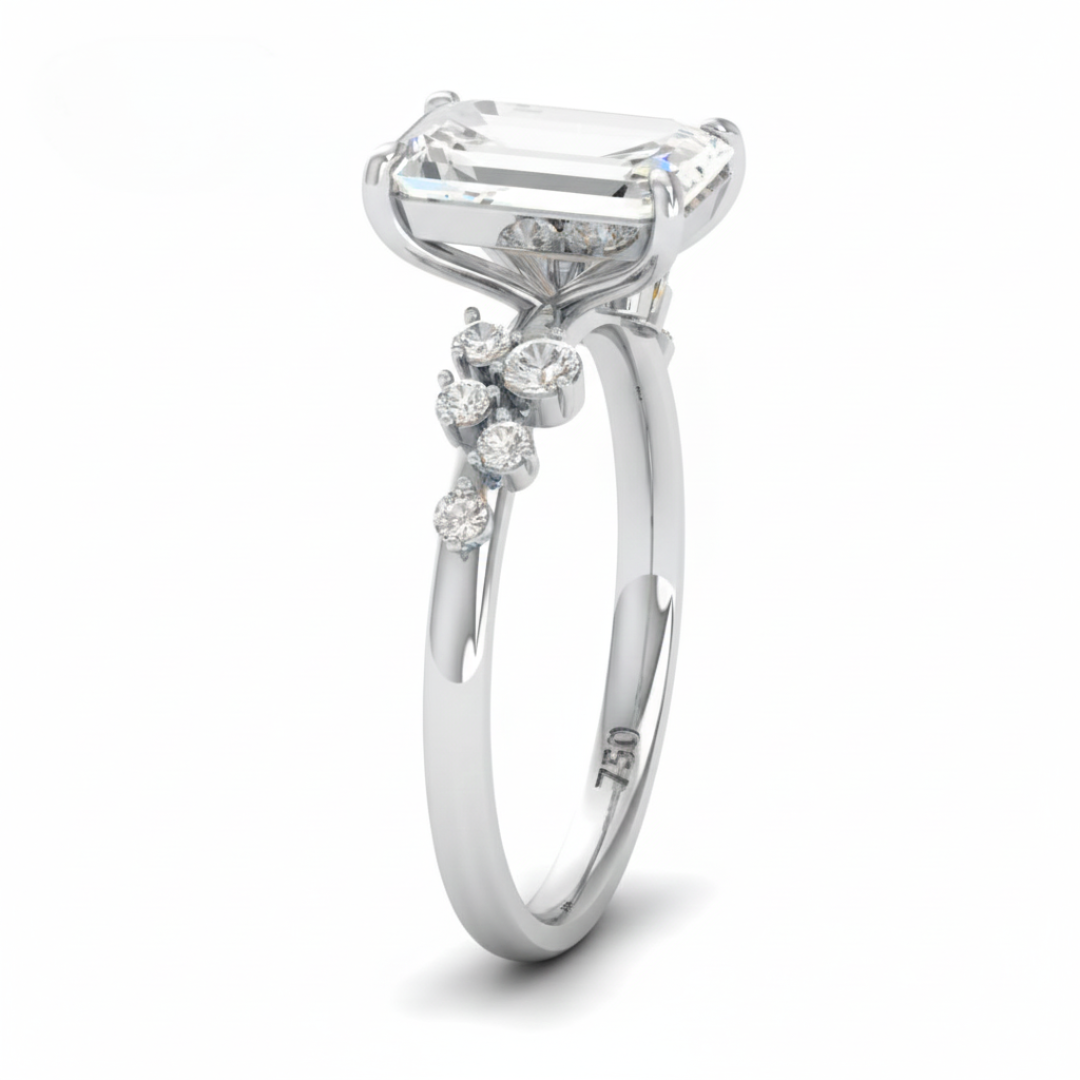 Layla Emerald Cut Diamond Engagement Ring with Accent Band