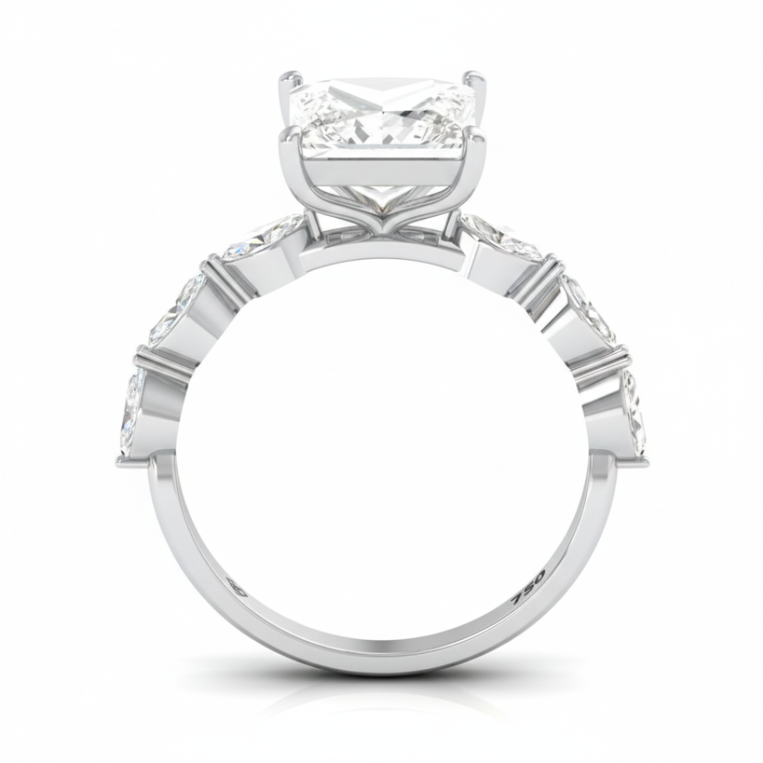 Kasandra Princess Cut Diamond Engagement Ring With A Marquise Cut and Diamond Band