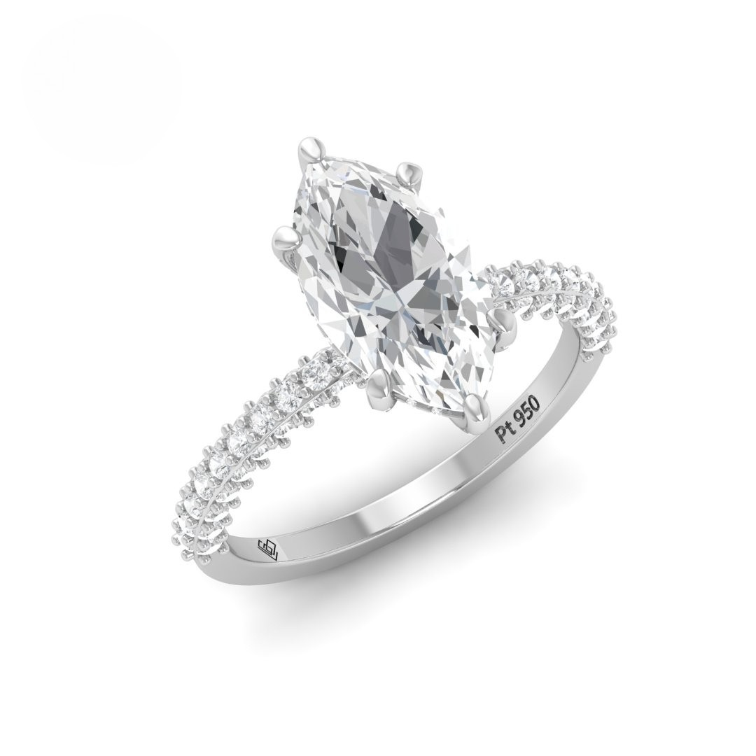 Mia Marquise Cut Diamond Engagement Ring with Diamond Hidden Halo and 3D Diamond Band