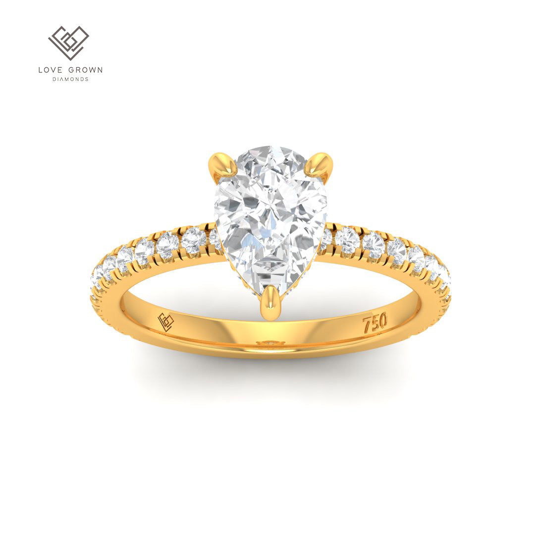Chloé Pear Cut Diamond Engagement Ring with Diamond Hidden Halo and Diamond Band