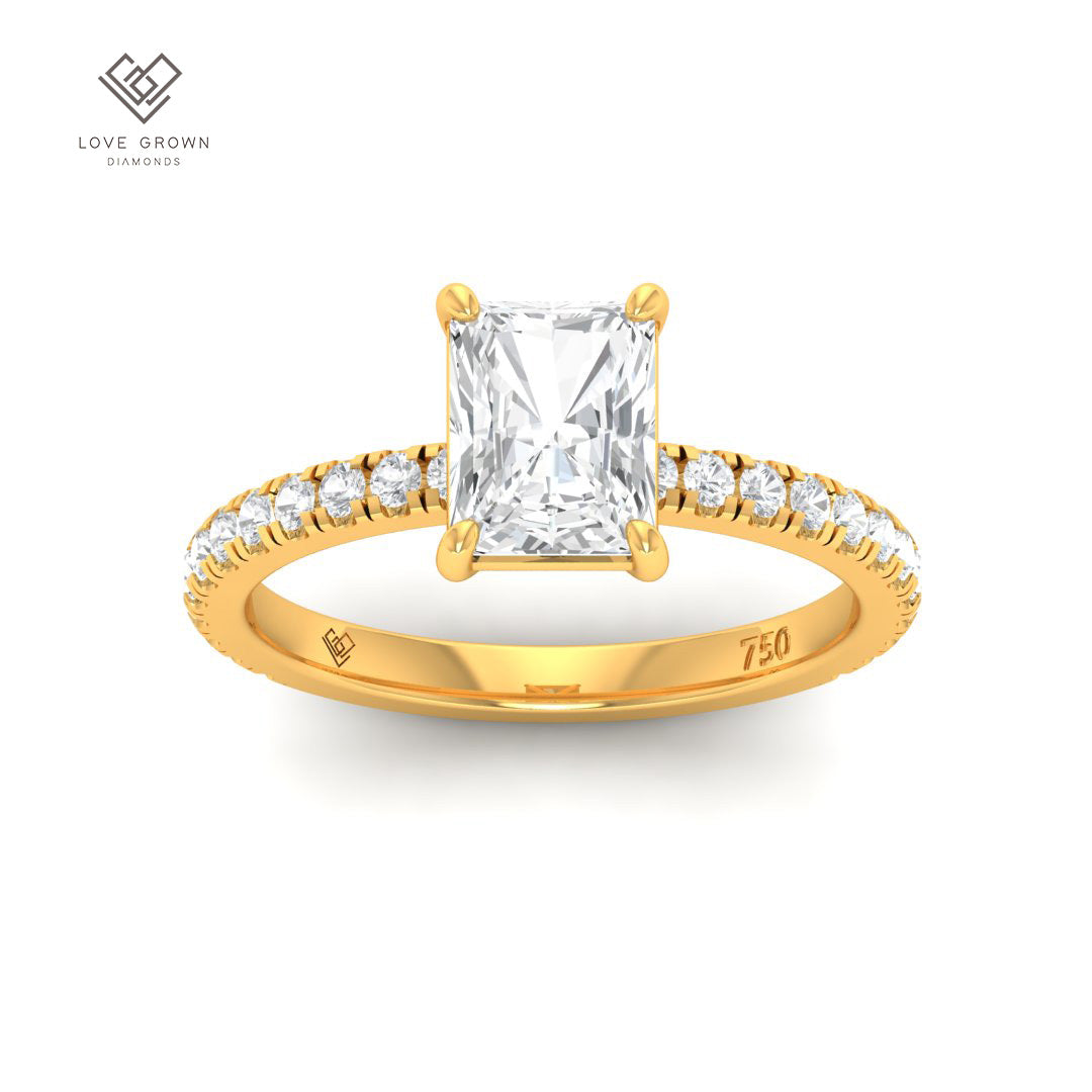 Abigail Radiant With Diamond Band engagement ring with radiant cut solitaire and diamond band.