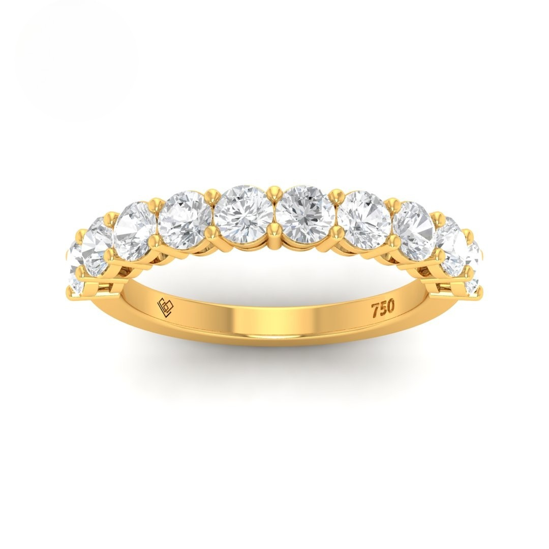 Sophie Round cut 1.50ct round brilliant diamond half eternity wedding band in yellow gold with prong setting