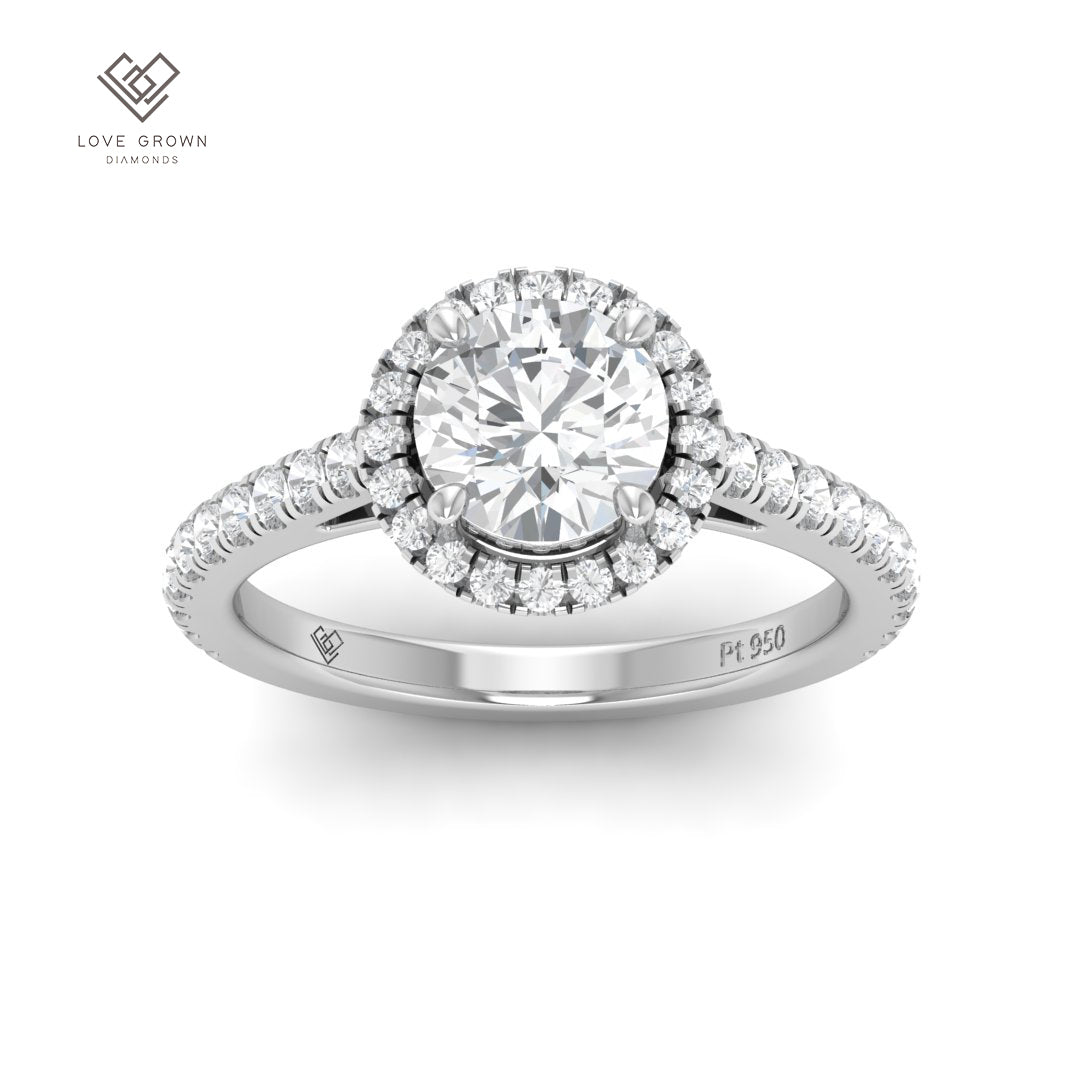 Bella Round Cut Diamond Engagement Ring with Halo and Diamond Band