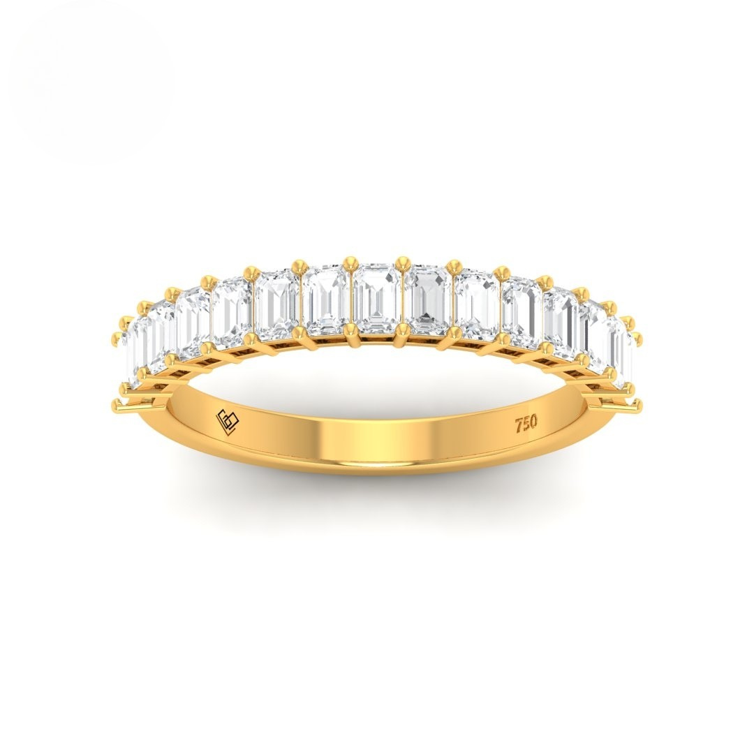 Eve Emerald cut wedding band with 1.50ct emerald cut diamonds in yellow gold prong setting
