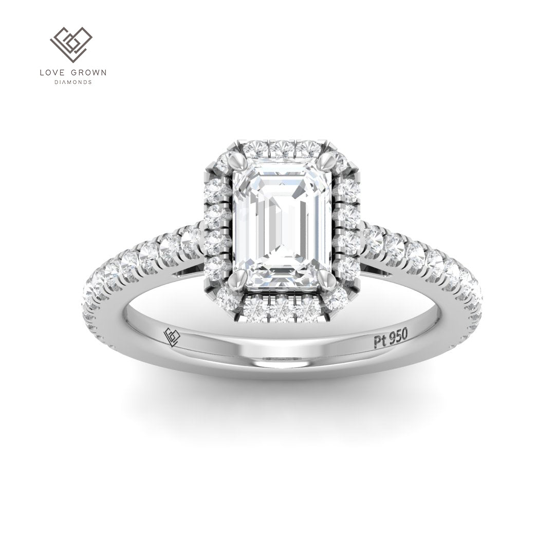 Bella Emerald Cut Diamond Engagement Ring with Halo and Diamond Band