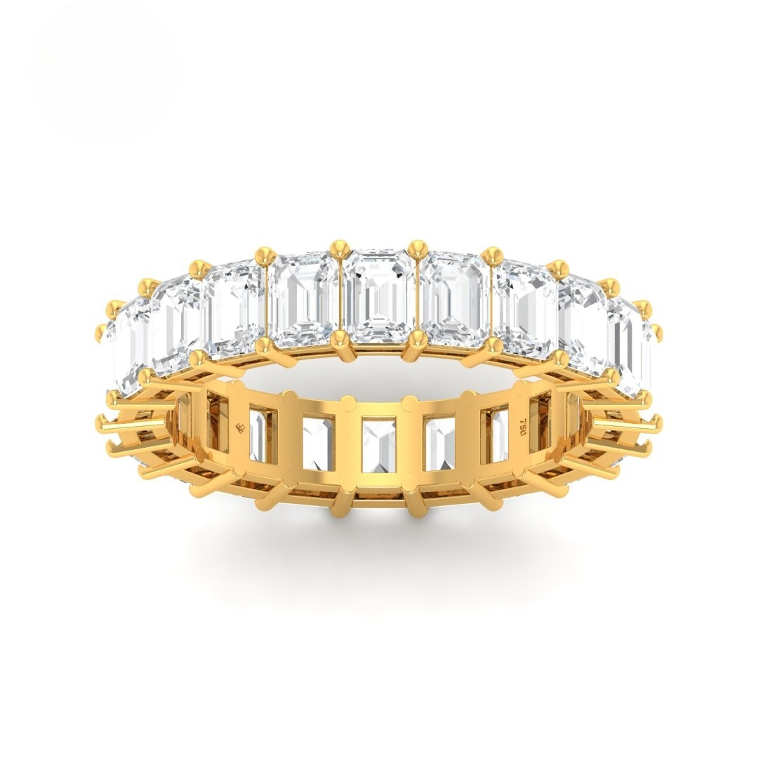 Emily Emerald cut wedding band 5.00ct full eternity diamond ring in yellow gold with prong setting