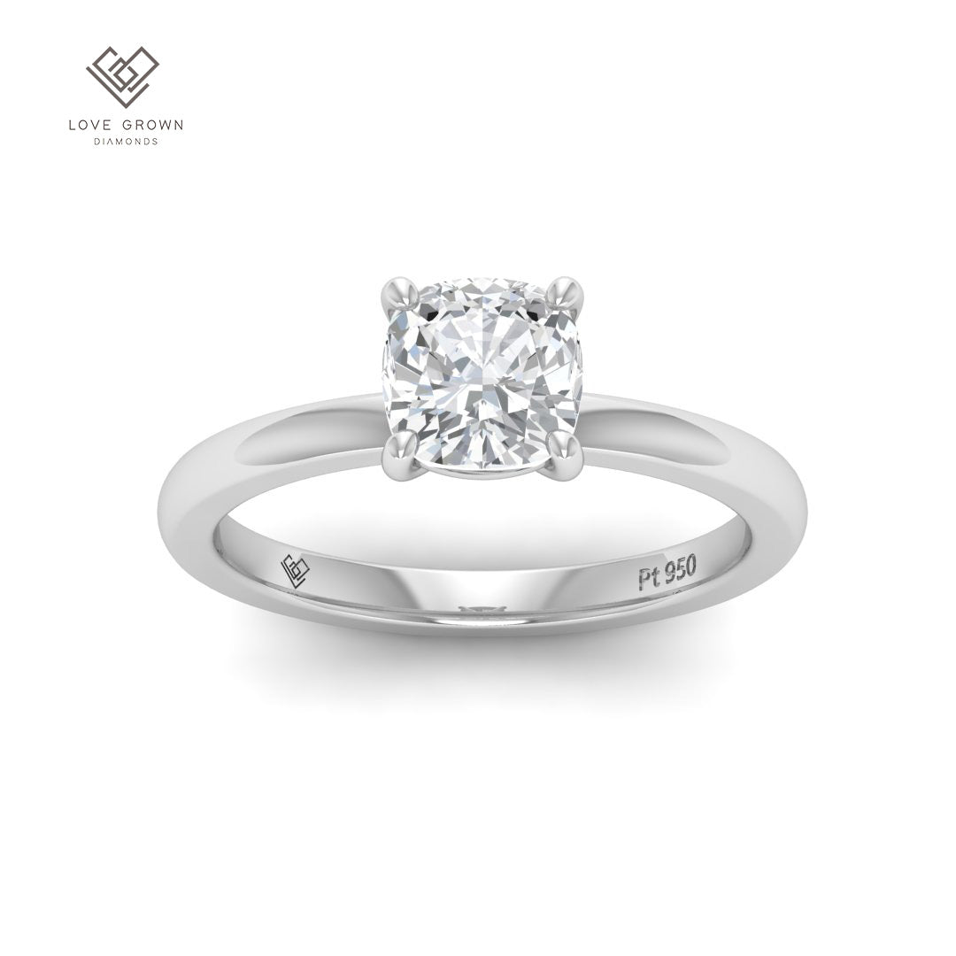 Noémie Solitaire Cushion Cut Diamond Engagement Ring in Platinum or 18k Gold Band