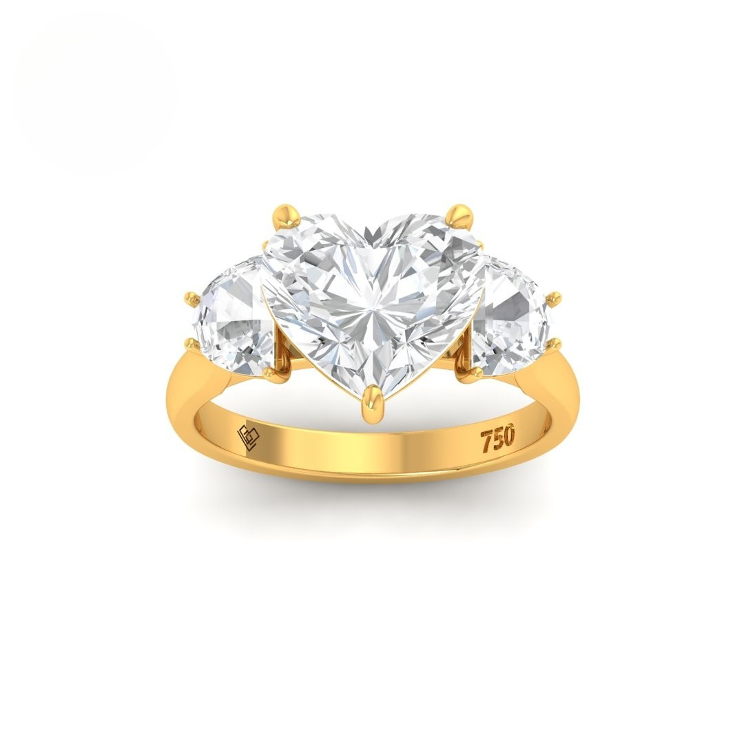 Kamala Heart Cut Diamond Engagement Ring with Half Moon Cut Side Diamonds