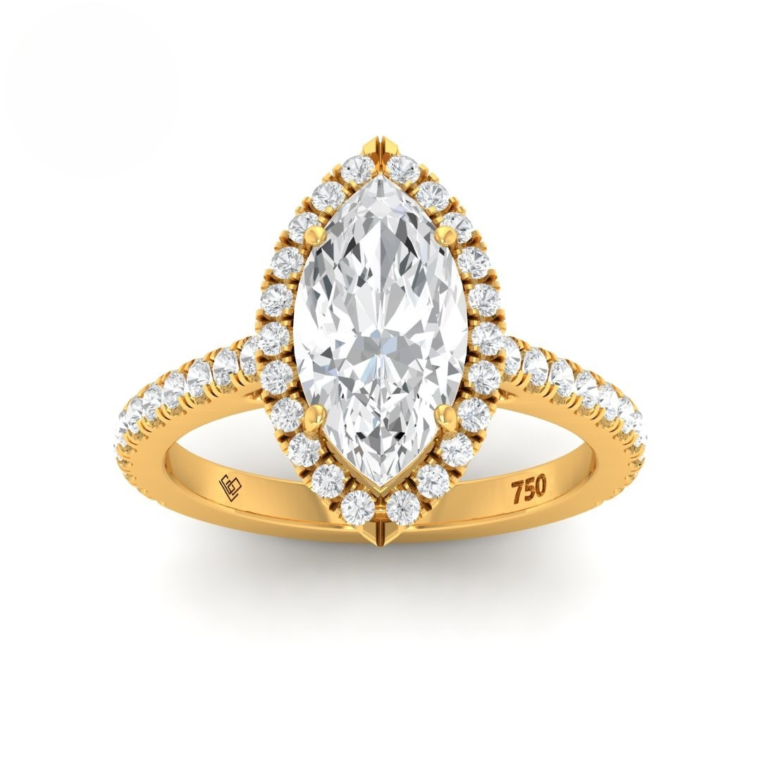 Bella Marquise Cut Diamond Engagement Ring with Diamond Halo & Diamond Band