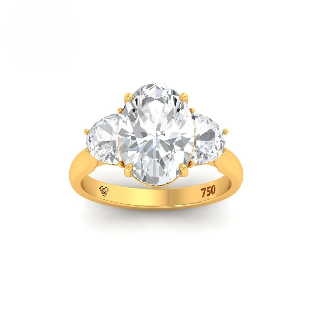 Kamala Oval Cut Diamond Engagement Ring with Half Moon Cut Side Diamonds