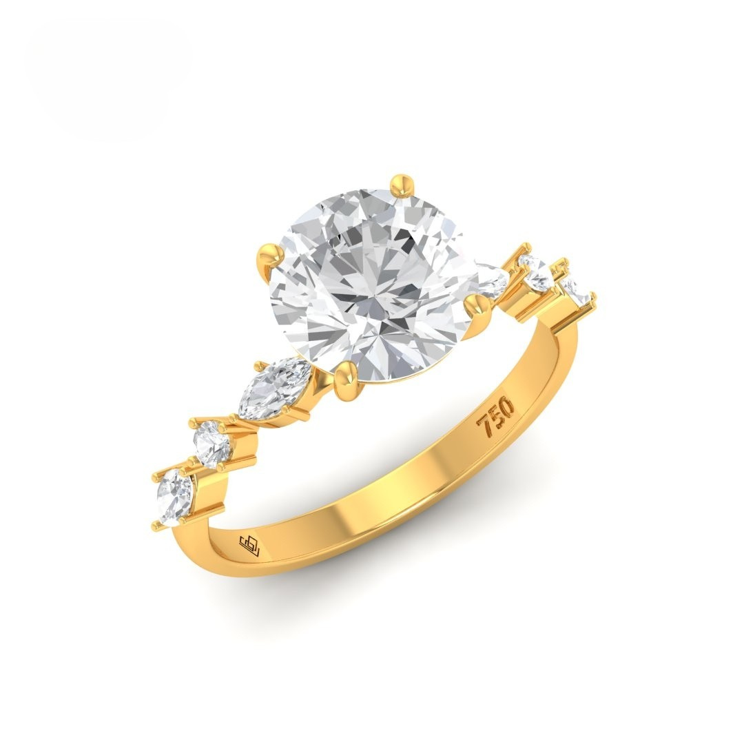 Elizabeth Round Brilliant Cut Diamond Engagement Ring With A Marquise And Round Cut Diamond Band