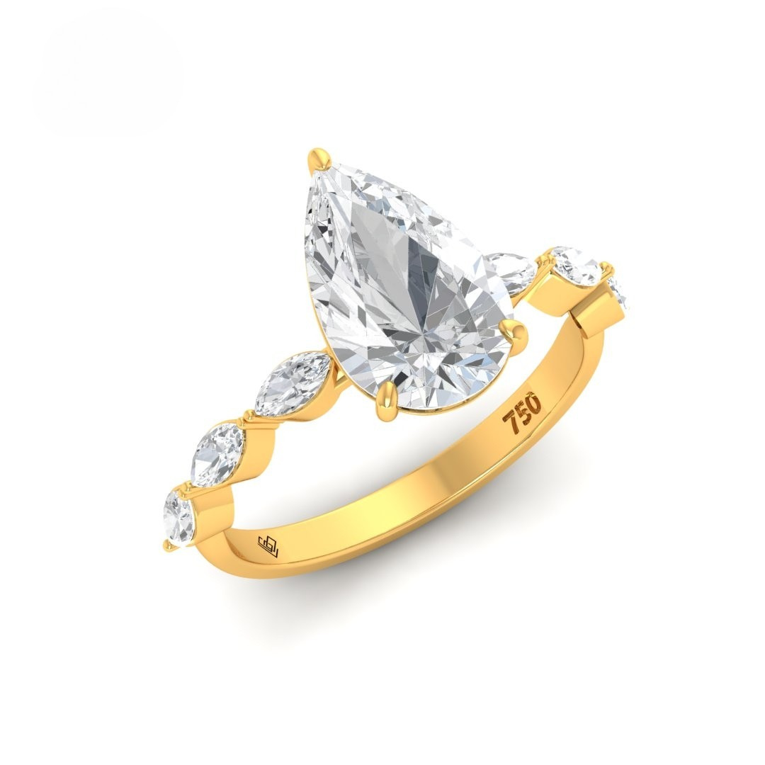 Kasandra Pear Cut Diamond Engagement Ring With A Marquise Cut Diamond Band