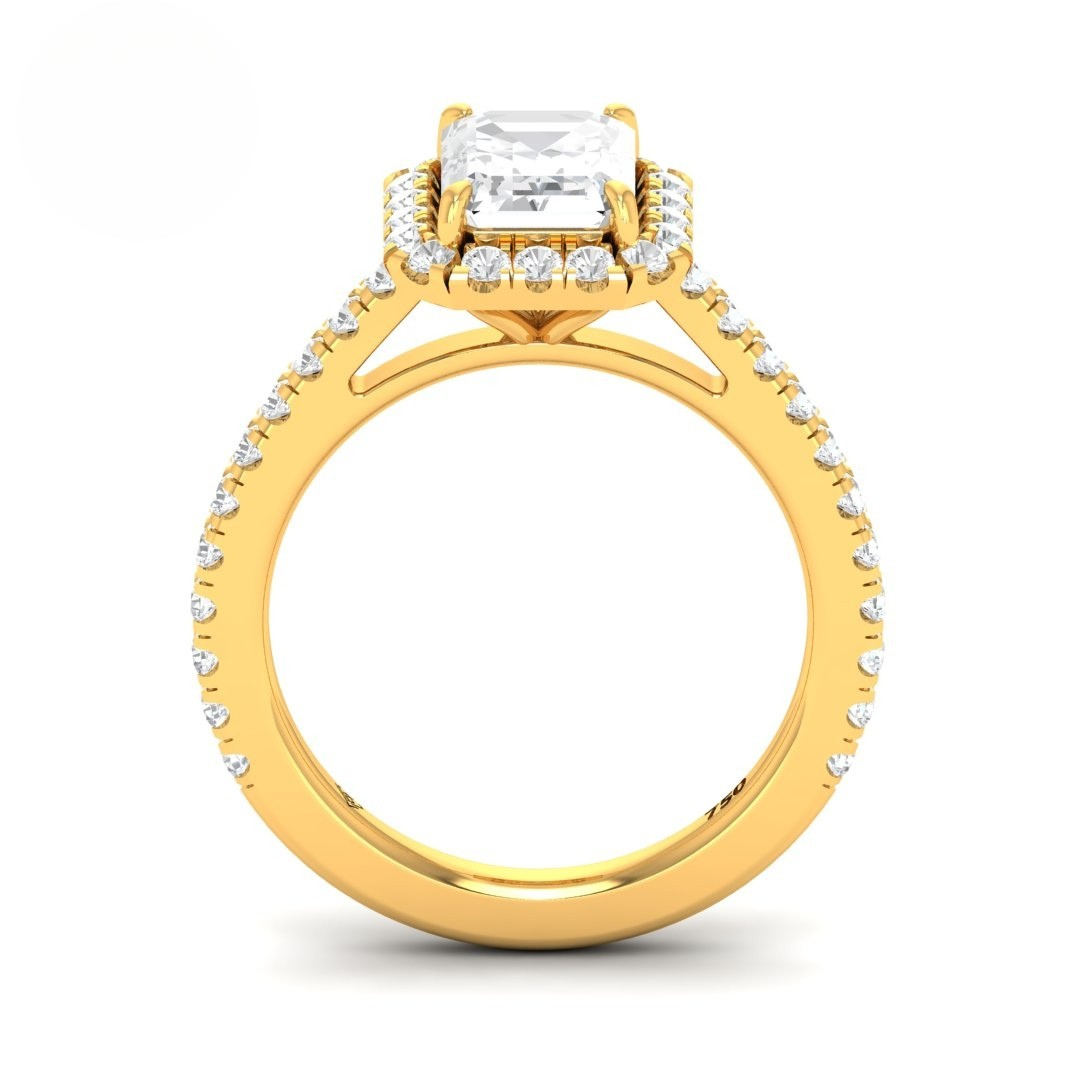 Bella Emerald Cut Diamond Engagement Ring with Diamond Halo & Diamond Band