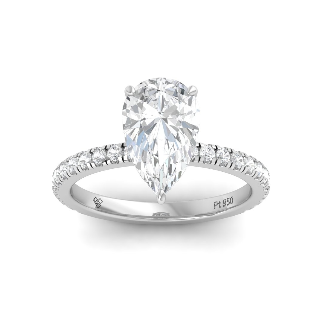 Chloé Pear Cut Diamond Engagement Ring with Diamond Hidden Halo and Diamond Band