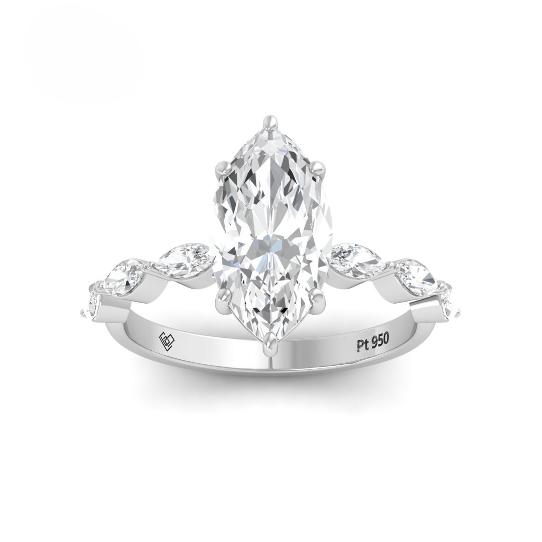 Kasandra Marquise Cut Diamond Engagement Ring With A Marquise Cut Diamond Band