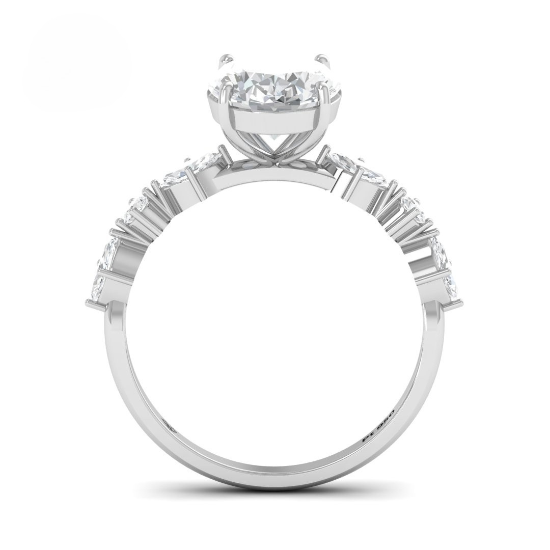 Elizabeth Oval Cut Diamond Engagement Ring With A Marquise And Round Cut Diamond Band.