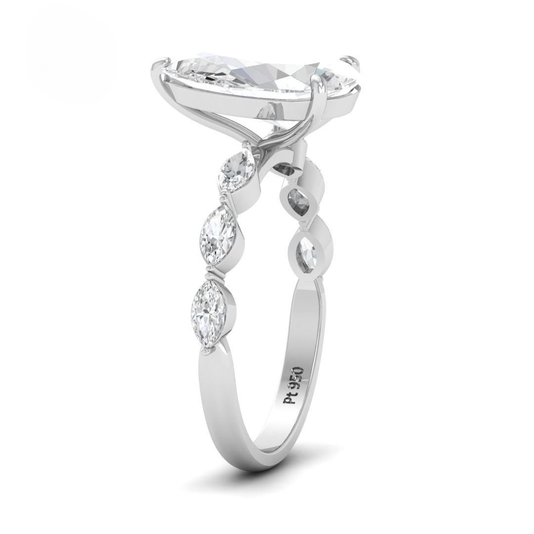 Kasandra Pear Cut Diamond Engagement Ring With A Marquise Cut Diamond Band