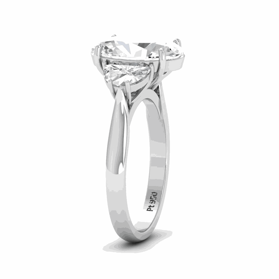 Kamala Oval Cut Diamond Engagement Ring with Half Moon Cut Side Diamonds