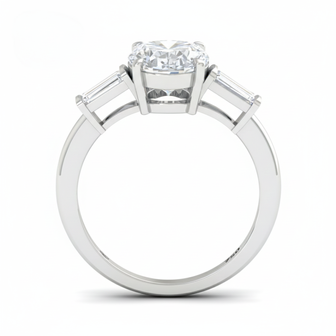 Mary Oval Cut Diamond Engagement Ring With Tapering Baguettes Cut Side Diamond