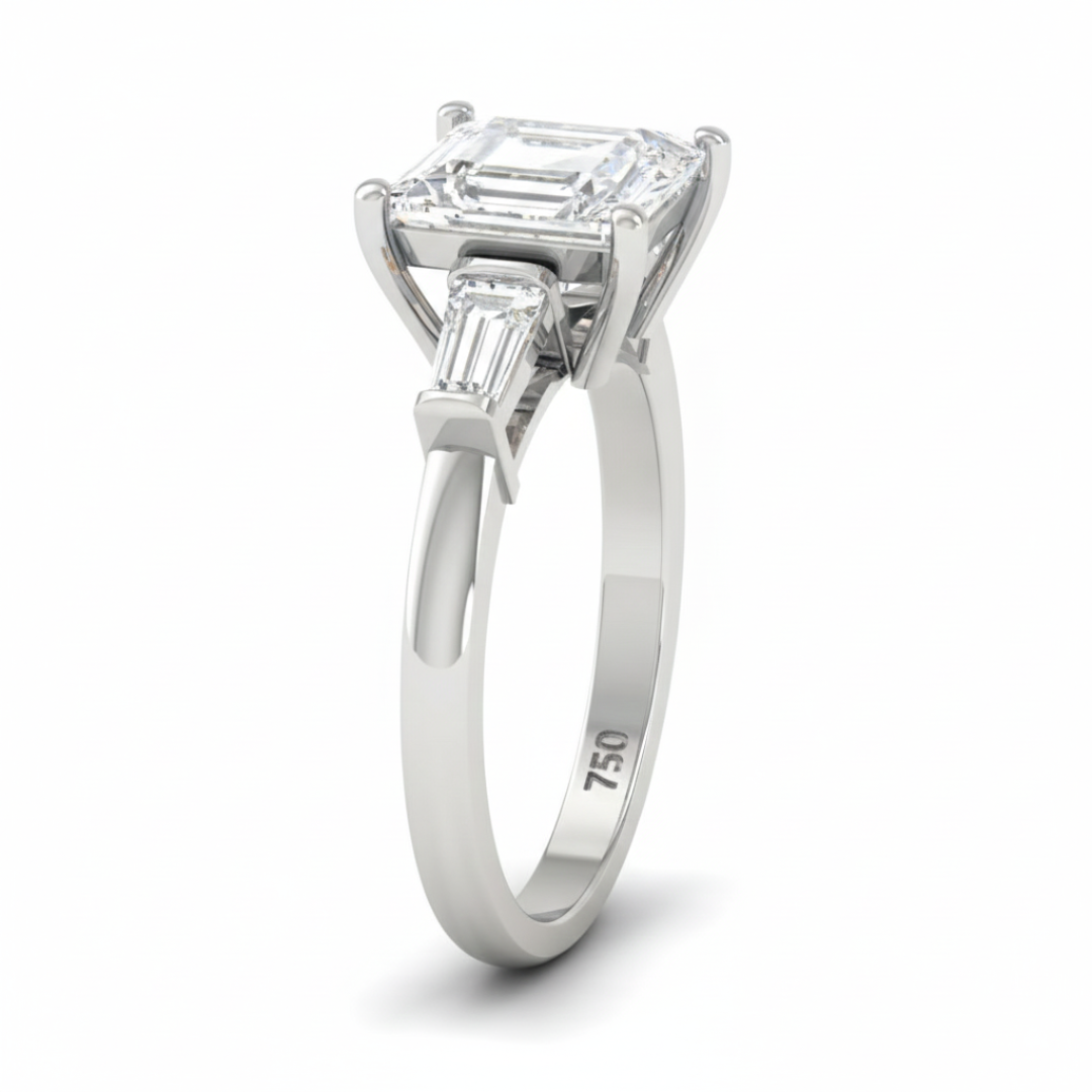 Mary Princess Cut Diamond Engagement Ring With Tapering Baguette Cut Side Diamonds