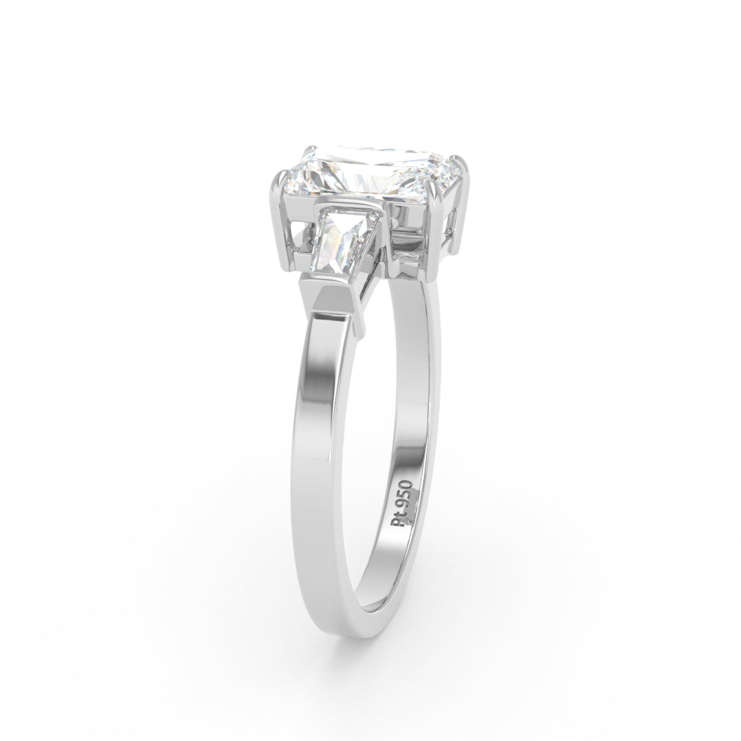 Mary Radiant Cut Diamond Engagement Ring With Tapering Baguettes Cut Side Diamonds