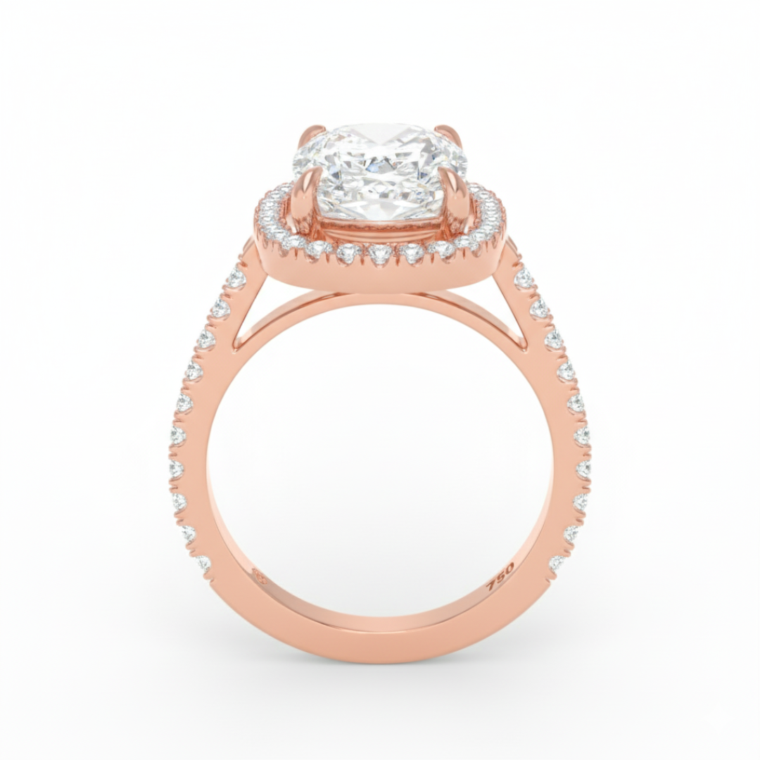 Bella Cushion Cut Diamond Engagement Ring with Diamond Halo & Diamond Band