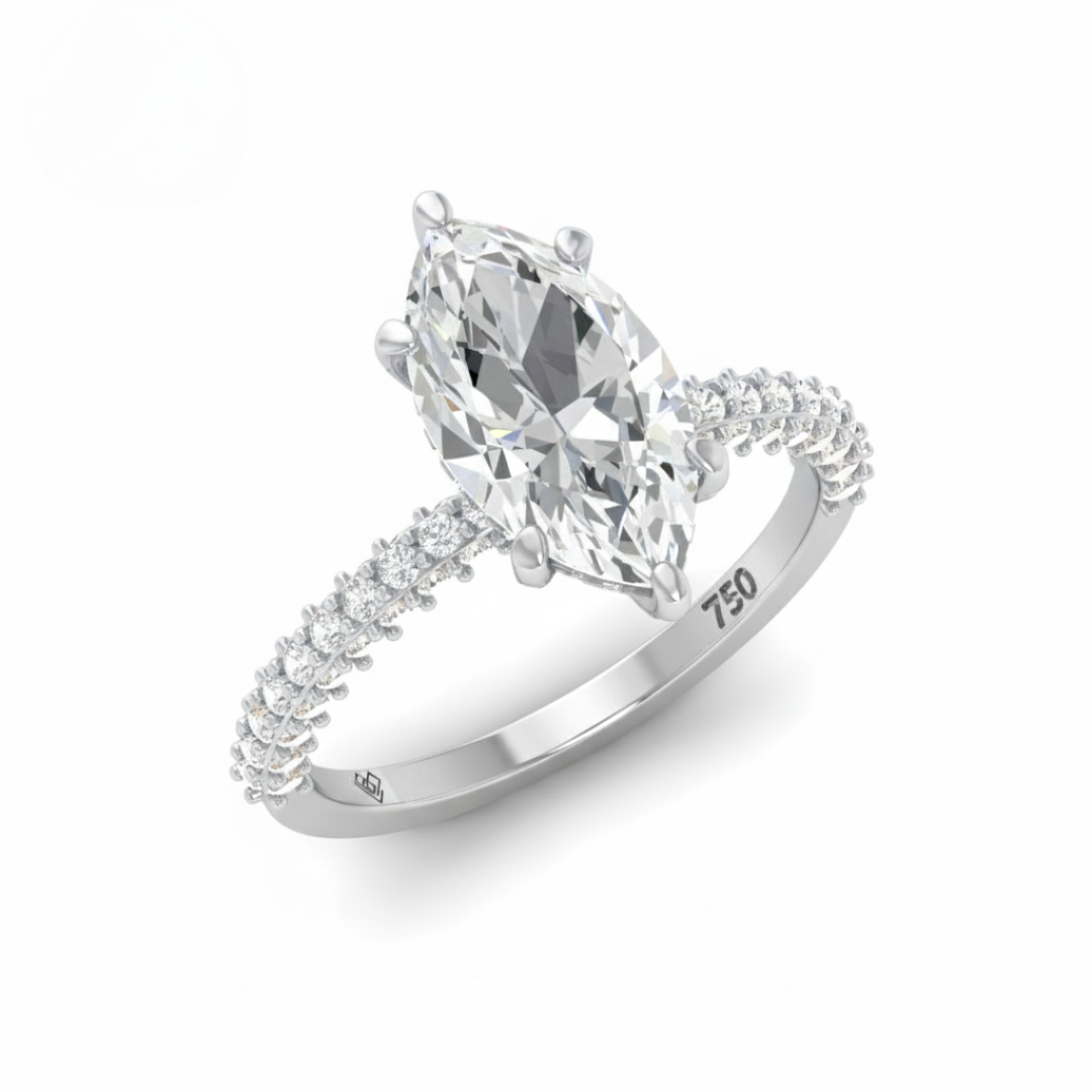 Mia Marquise Cut Diamond Engagement Ring with Diamond Hidden Halo and 3D Diamond Band