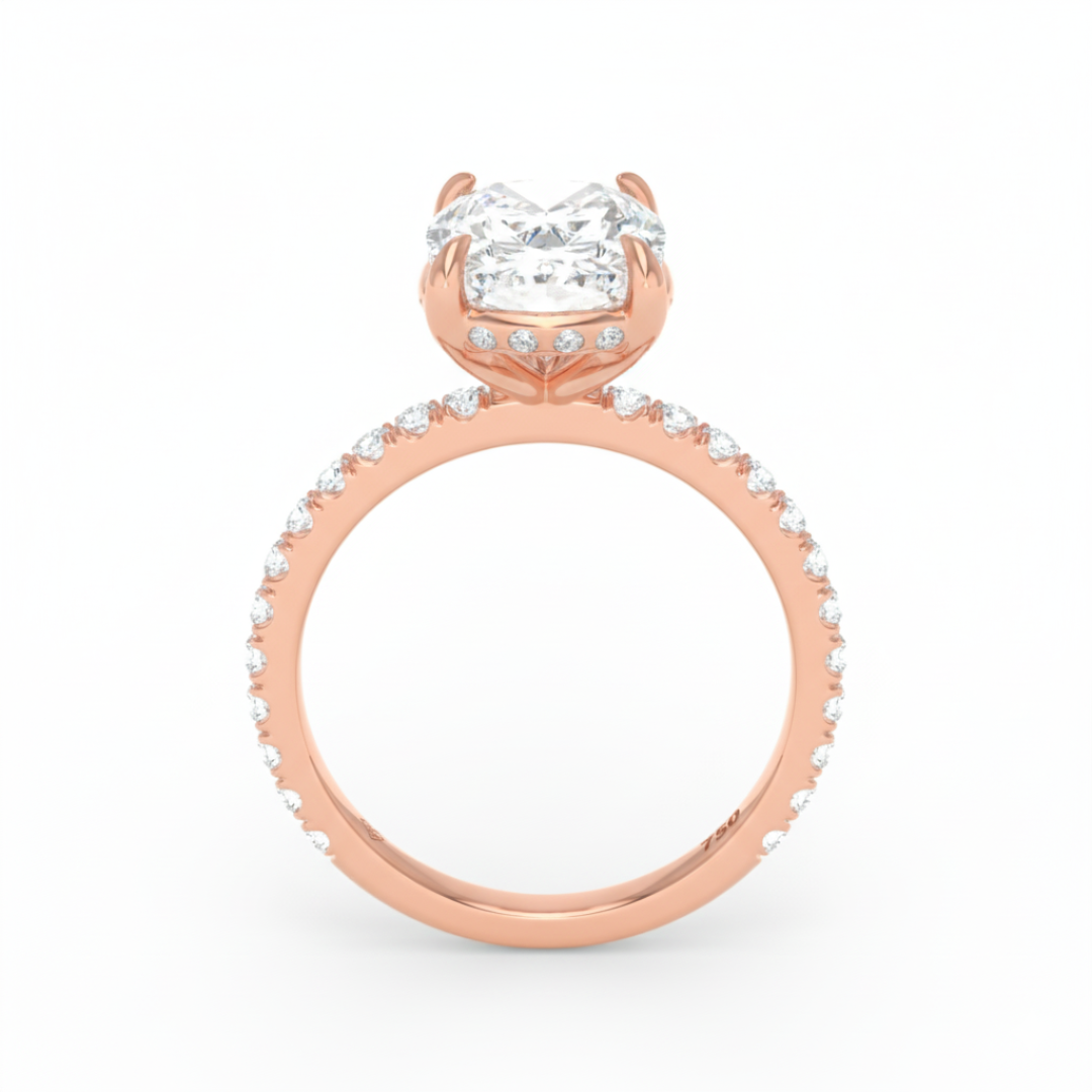 Chloé Cushion Cut Diamond Engagement Ring with Diamond Hidden Halo and Diamond Band