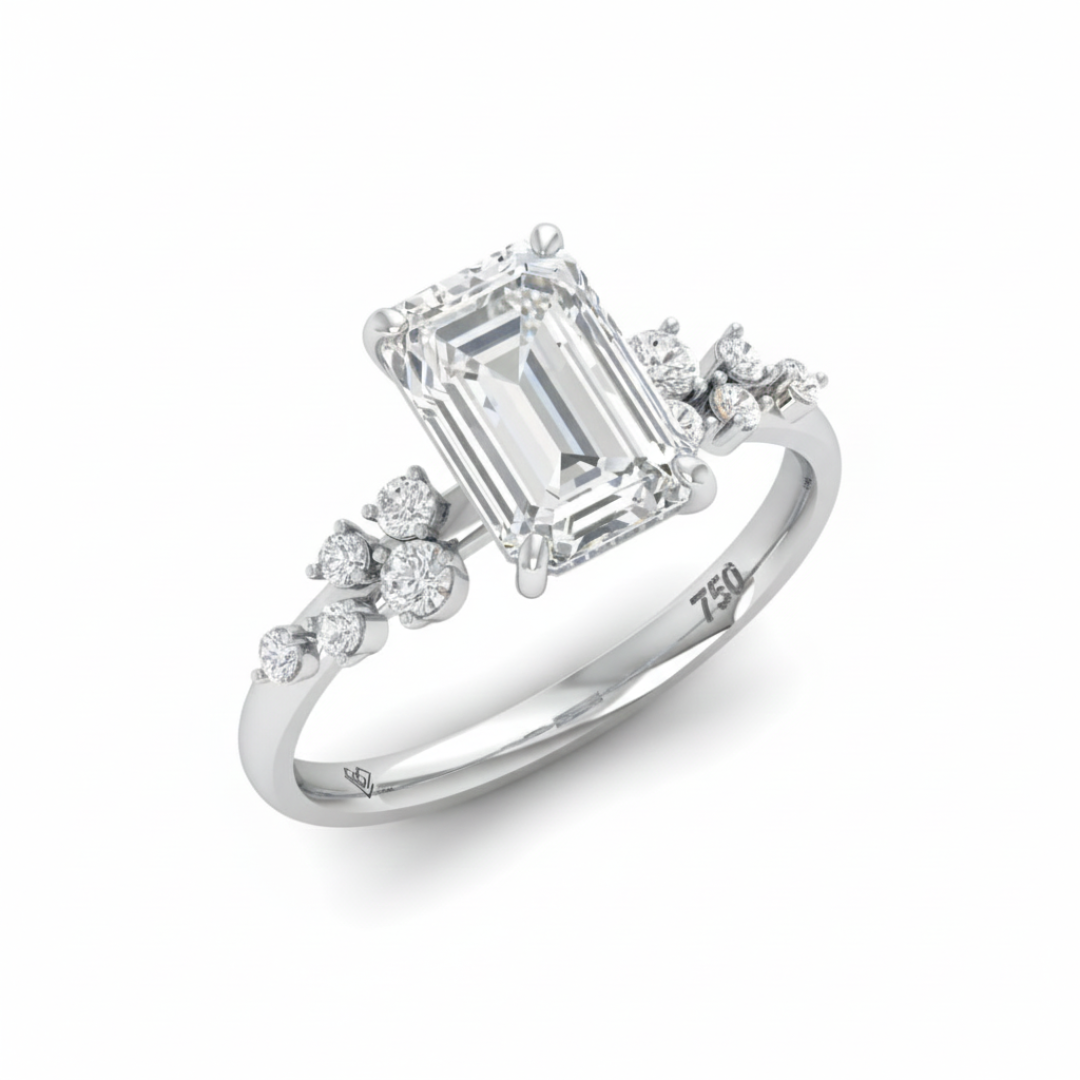 Layla Emerald Cut Diamond Engagement Ring with Accent Band