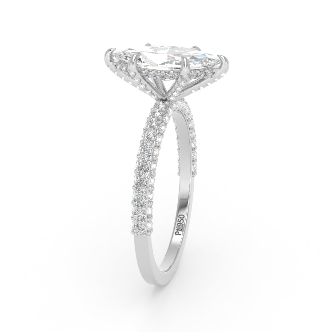 Mia Marquise Cut Diamond Engagement Ring with Diamond Hidden Halo and 3D Diamond Band