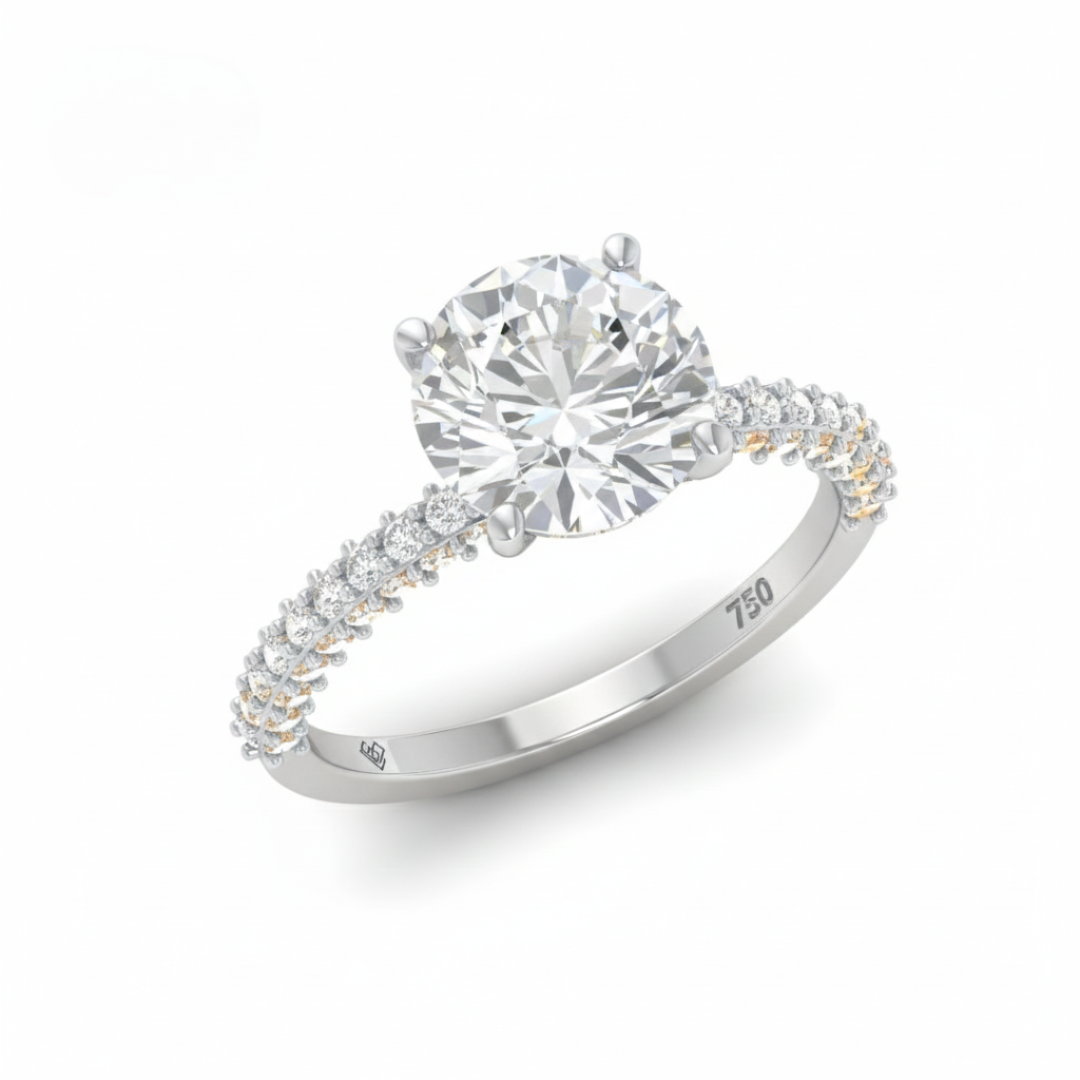 Mia Round Brilliant Cut Diamond Engagement Ring With Diamond Hidden Halo And 3D Diamond Band