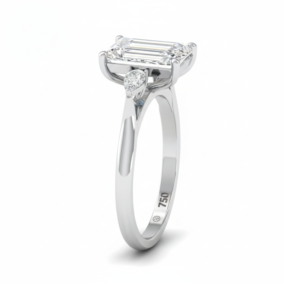 Sofia Radiant Cut Diamond Engagement Ring With A Pear Cut Side Diamonds