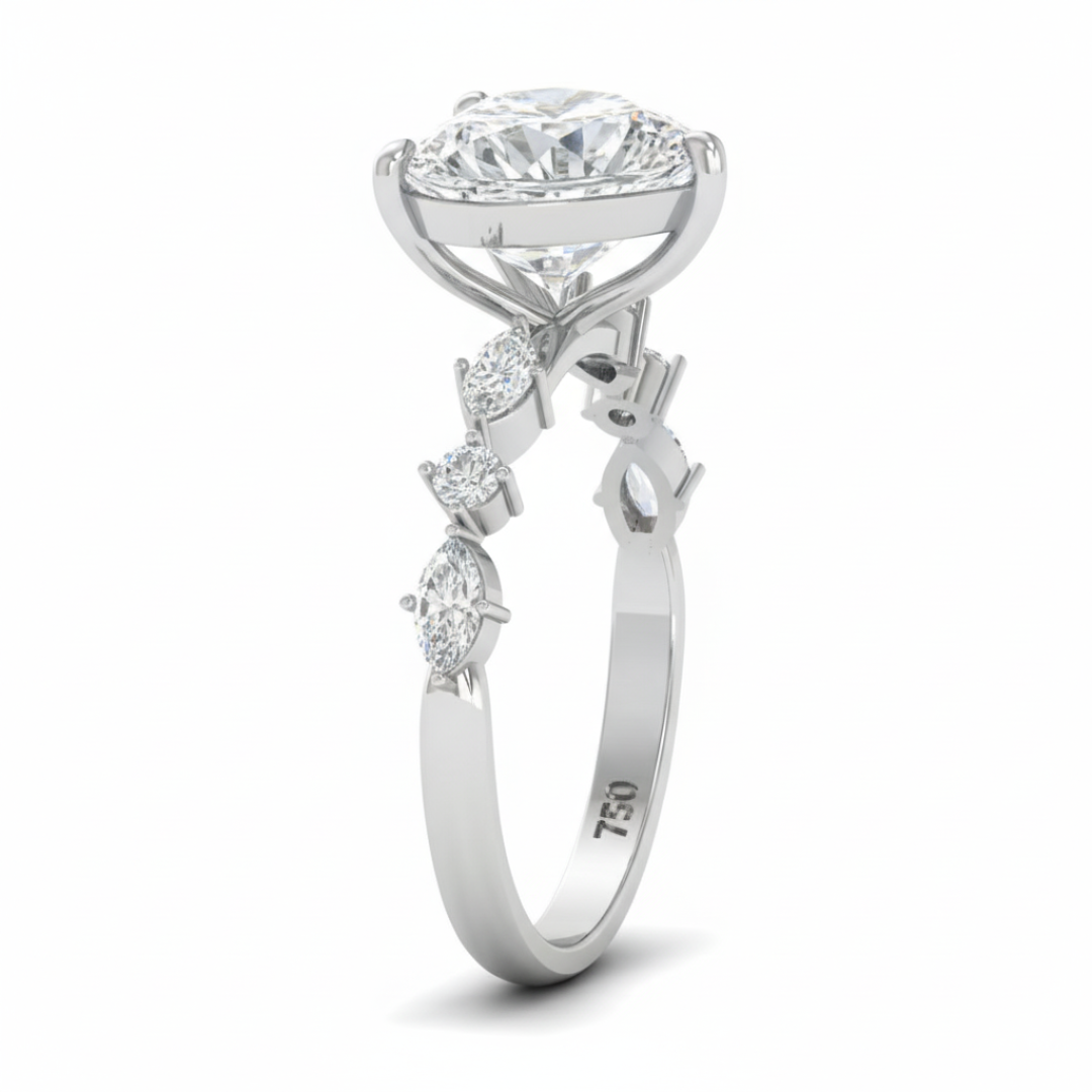 Bague de fiançailles Elizabeth en diamant taille cœur avec anneau serti de diamants taille marquise et ronde