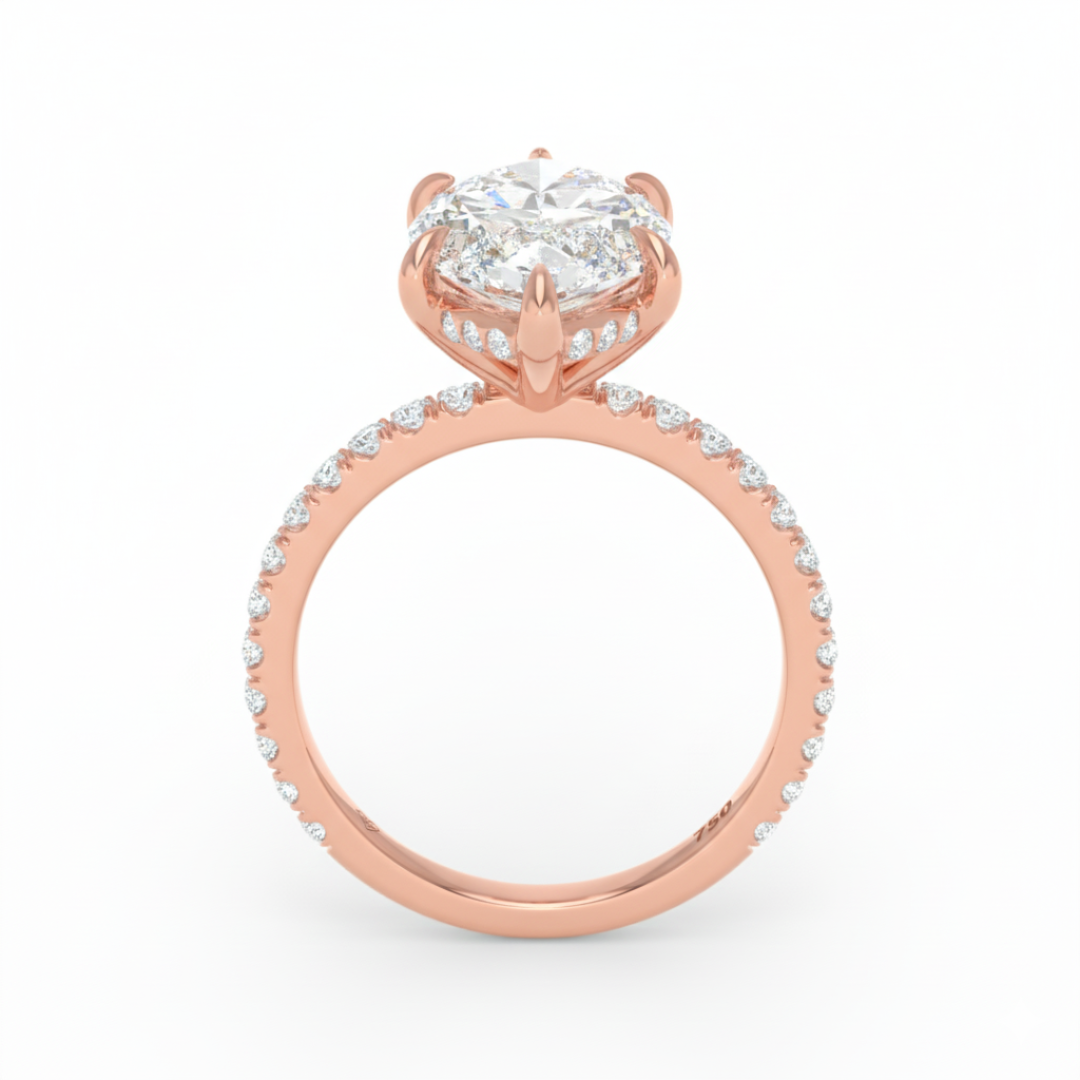 Chloé Marquise Cut Diamond Engagement Ring with Diamond Hidden Halo and Diamond Band