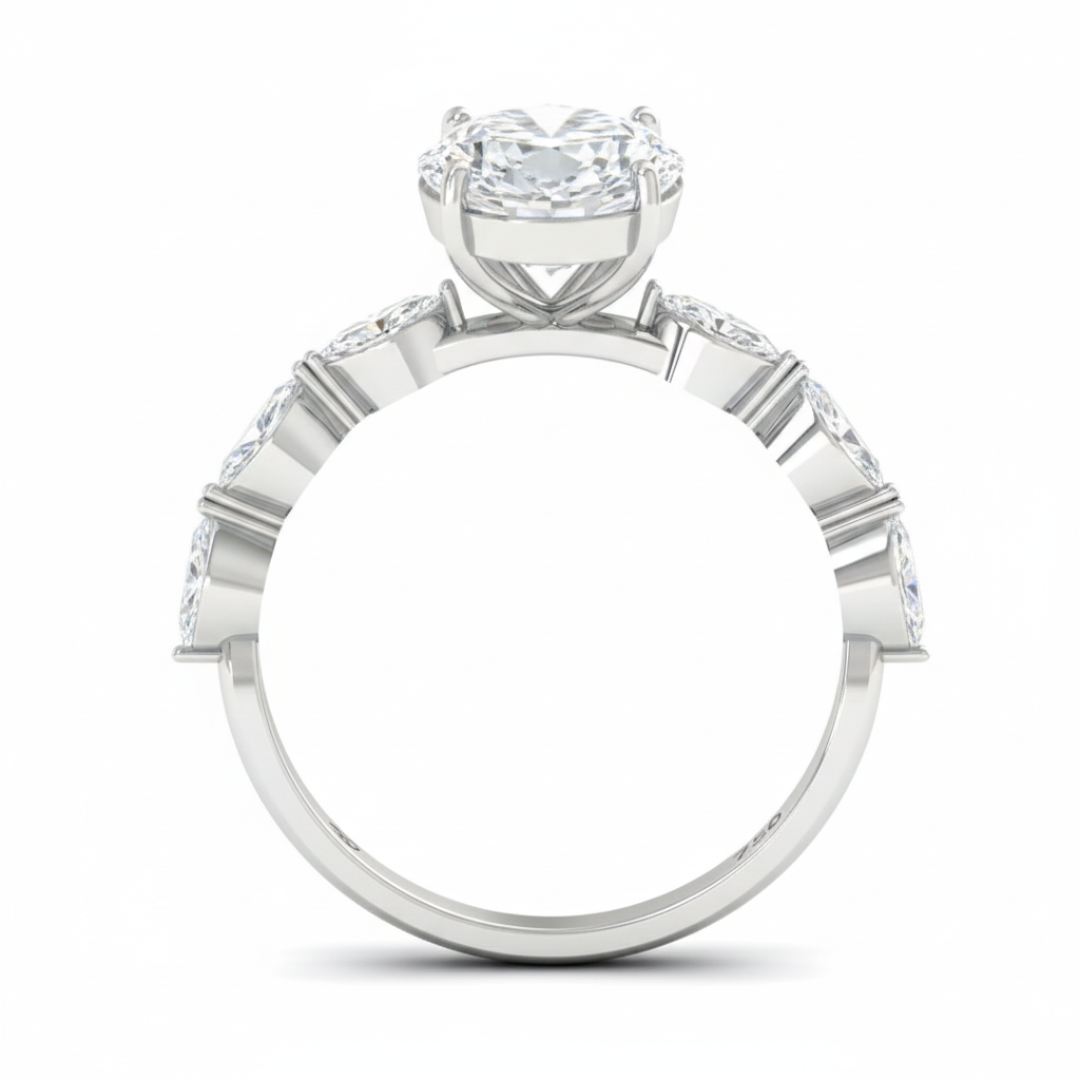 Kasandra Oval Cut Diamond Engagement Ring With A Marquise Cut Diamond Band