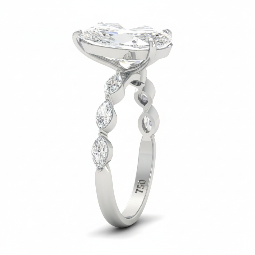 Kasandra Pear Cut Diamond Engagement Ring With A Marquise Cut Diamond Band