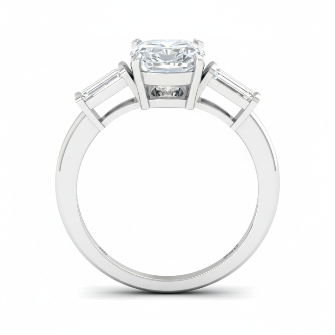 Mary Cushion Cut Diamond Engagement Ring with Tapering Baguette Cut Side Diamonds
