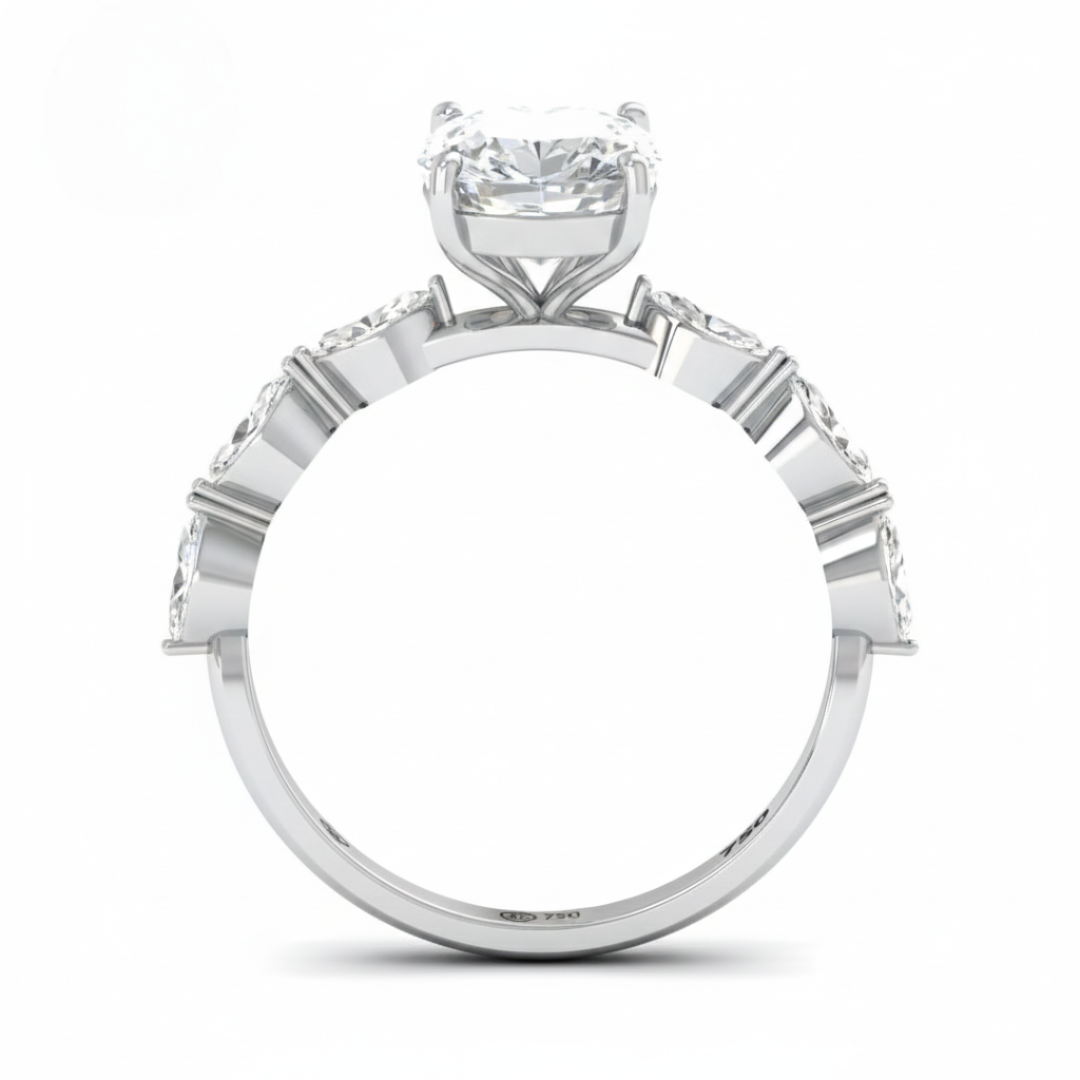 Kasandra Cushion Cut Diamond Engagement Ring With A Marquise Cut Diamond Band