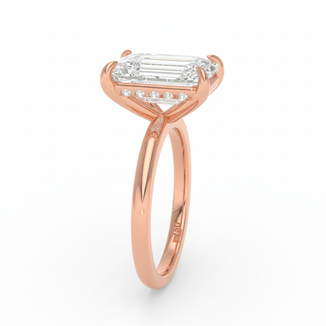 Léa Emerald Cut Diamond With Hidden Halo Engagement Ring
