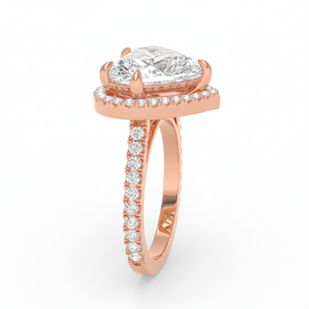 Bella Heart Cut Diamond Engagement Ring with Diamond Halo & Diamond Band