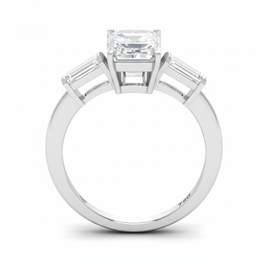 Mary Emerald Cut Diamond Engagement Ring with Tapering Baguette Cut Side Diamonds